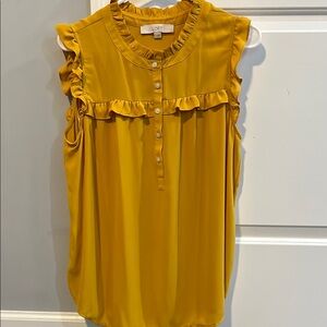 LOFT Gold Ruffled Sleeveless Blouse